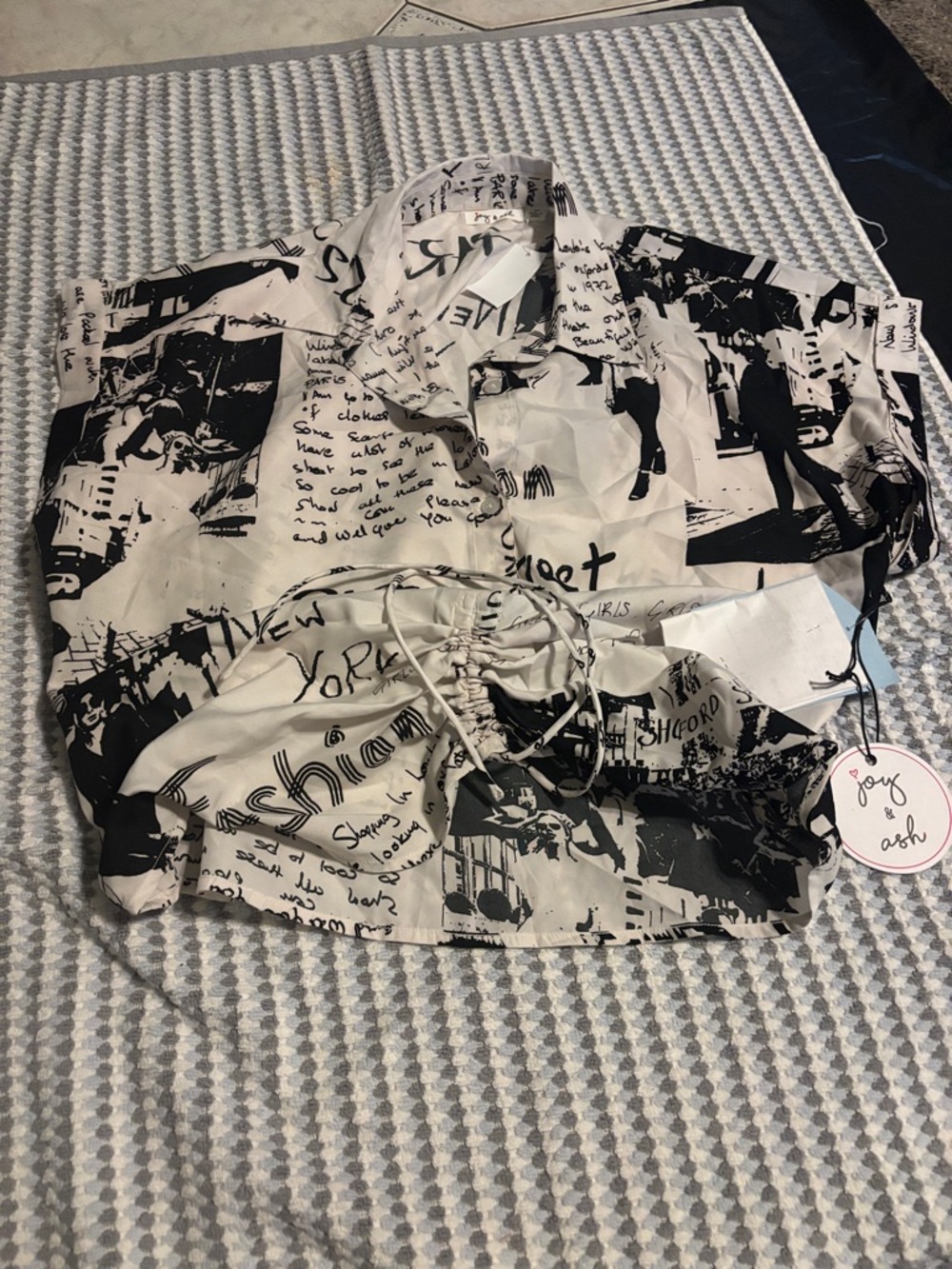 Black & White Printed Drawstring Blouse